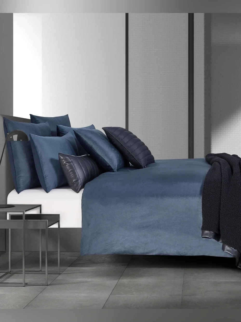 Oscar Oliver Valencia Navy Full Queen 3 Piece Duvet Cover Set New